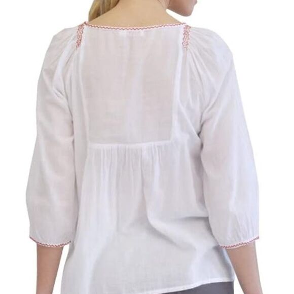 LA CERA | NWT Women's 3/4 Sleeve Embroidered Peasant top White Size S Retail $98 - Picture 9 of 9